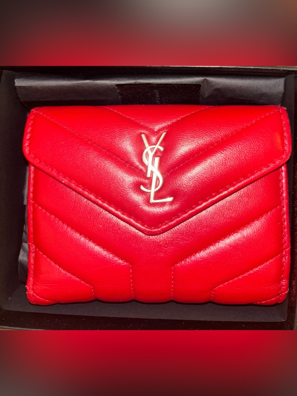 Saint Laurent Red Quilted Leather YSL Logo wallet